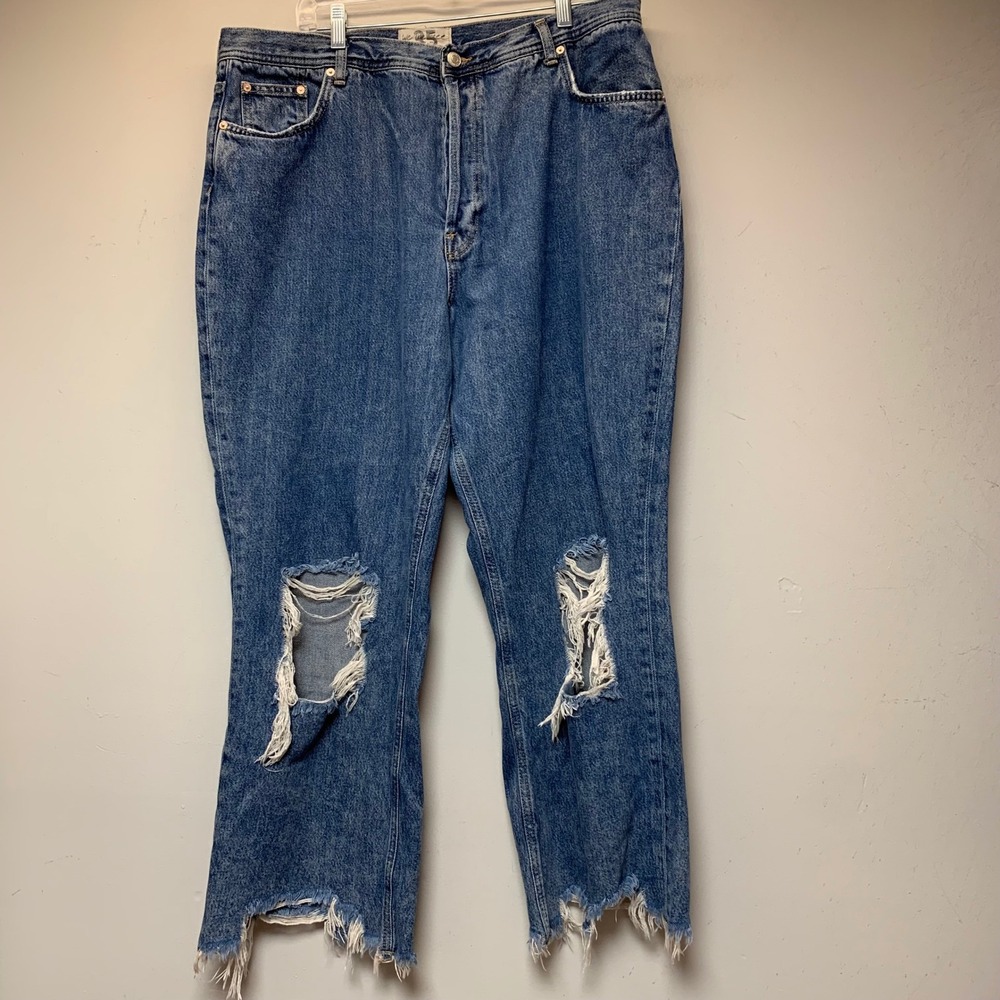 We The Free Jeans Women 35 Blue Distressed Frayed Hem High Rise Thirty-5 Excel